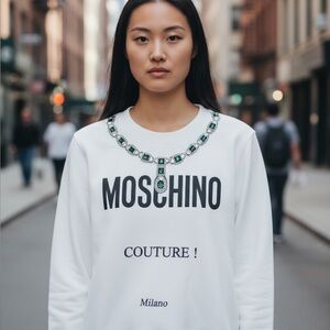 MOSHINO DESIGNER COUTURE MILANO RHINESTONES JEWELED SWEATSHIRT SIZE 38